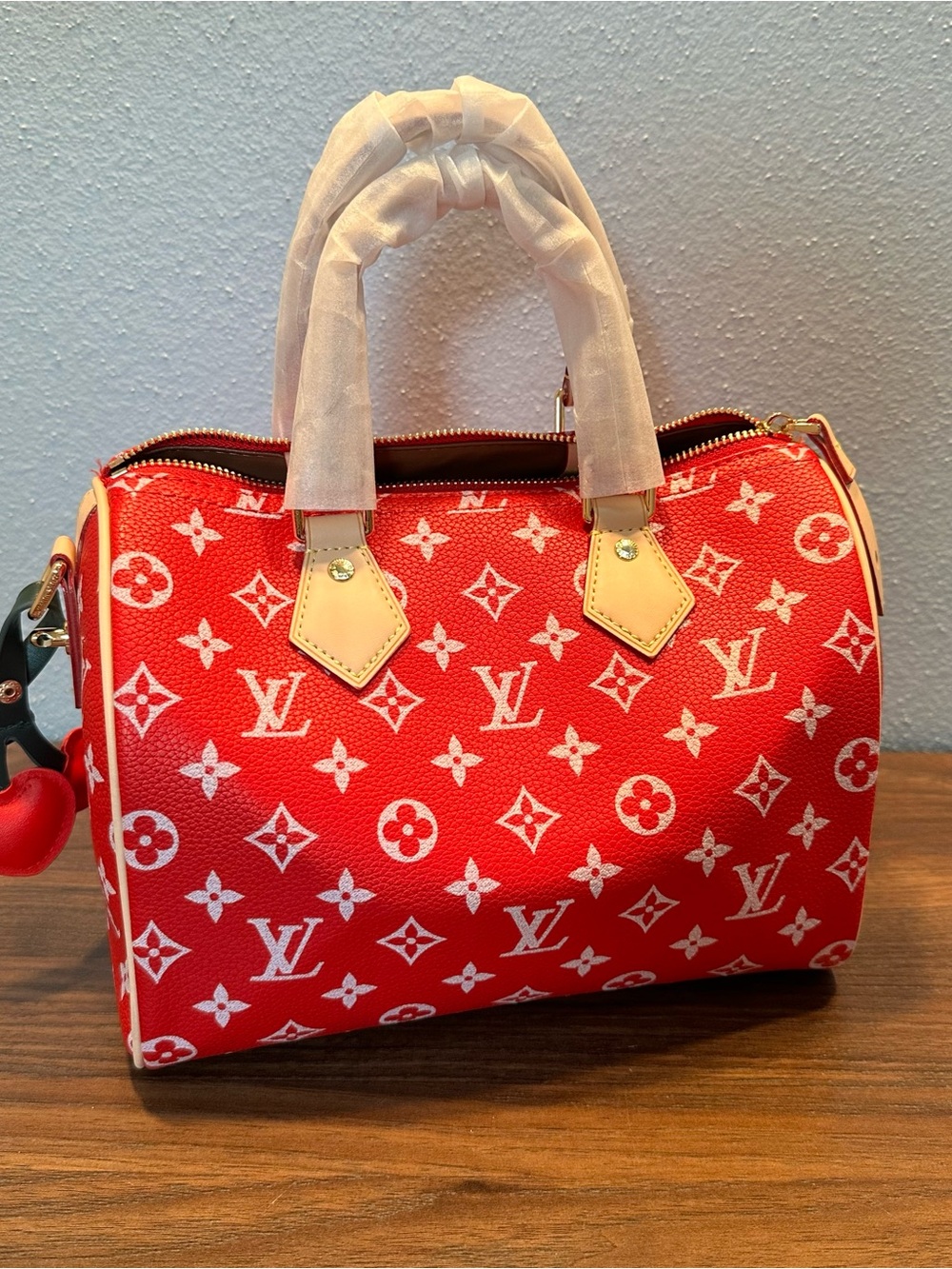 INSPIRED Red Monogram Satchel with Pouch Size 25 P9 - Picture 2 of 16